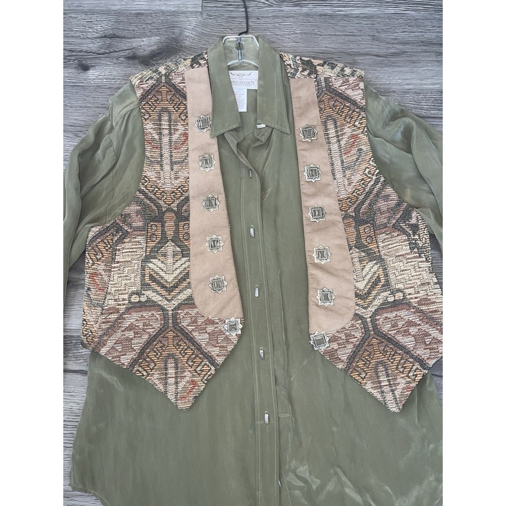 Vintage Longhorn Western Wear Women's Tapestry Vest & Blouse Set Size Large